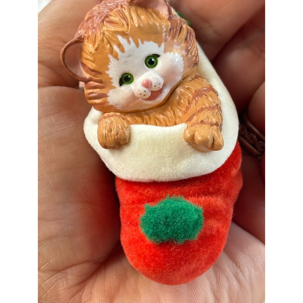 Vintage 1989 Hallmark Keepsake Ornament Stocking Kitten QX456-5 Orange Tabby Cat